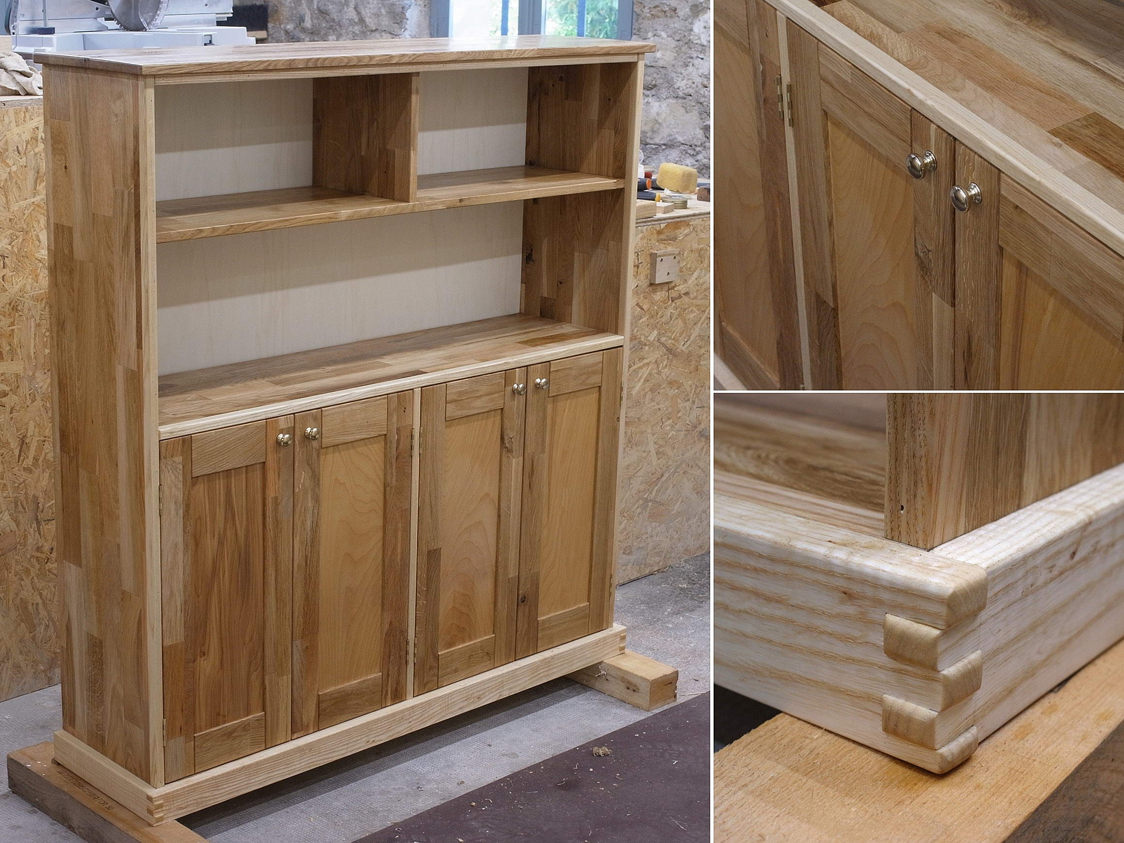 Collage of images of the storage shelves project
